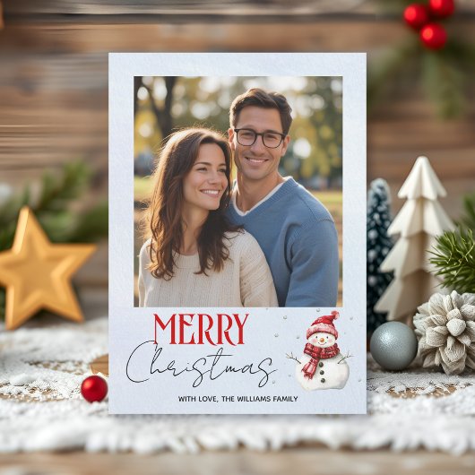 Niedlicher Schneemann und Schnee Weihnachten Foto