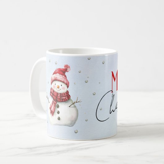 Niedlicher Schneemann und Schnee Weihnachten Kaffeetasse (Vorderseite Links)