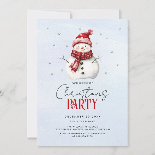 Niedlicher Schneemann und Schnee Weihnachten Party Einladung (Vorderseite)