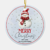 Niedlicher Schneemann und Schnee Weihnachtsfeierta Keramik Ornament (Vorne)