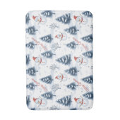 Niedlicher Schneemann und schneebedeckte Bäume fro Badematte (Vorderseite Vertikal)