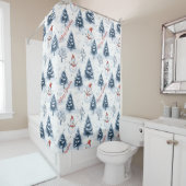 Niedlicher Schneemann und schneebedeckte Bäume fro Duschvorhang (Beispiel)