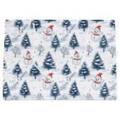 Niedlicher Schneemann und schneebedeckte Bäume fro Große Geschenktüte (Vorderseite)