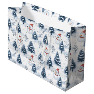 Niedlicher Schneemann und schneebedeckte Bäume fro Große Geschenktüte