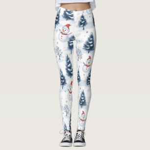 Niedlicher Schneemann und schneebedeckte Bäume Leggings
