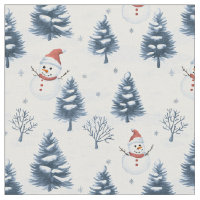 Niedlicher Schneemann und schneebedeckte Bäume