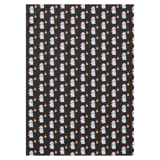 Niedlicher Schneemann und Schneeflocken auf Schwar Tischdecke (Vorderseite)