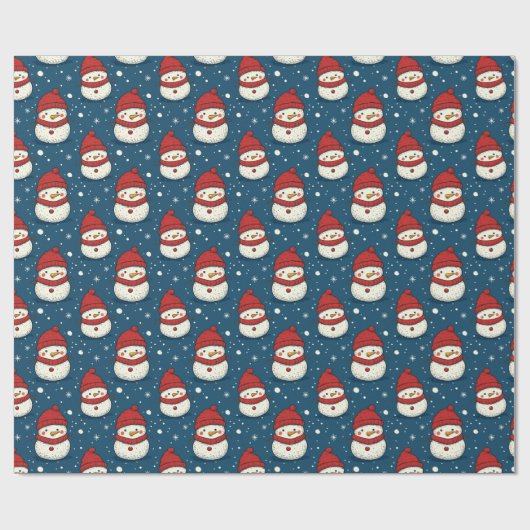 Niedlicher Schneemann und Schneeflocken Blauer Wei Geschenkpapier (Flach)
