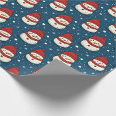 Niedlicher Schneemann und Schneeflocken Blauer Wei Geschenkpapier (Ecke)