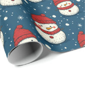 Niedlicher Schneemann und Schneeflocken Blauer Wei Geschenkpapier (Rolleneckpunkt)