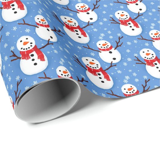 niedlicher Schneemann und Schneeflocken Geschenkpapier (Rolleneckpunkt)