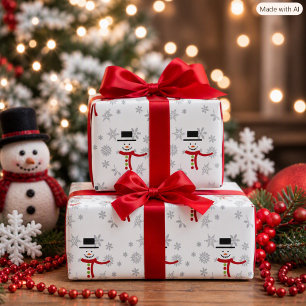 Niedlicher Schneemann und Schneeflocken, Handwerk Geschenkpapier