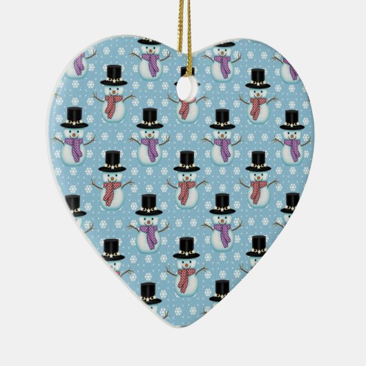 Niedlicher Schneemann und Schneeflocken Muster Keramikornament (Rechts)