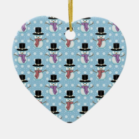 Niedlicher Schneemann und Schneeflocken Muster Keramikornament (Vorne)