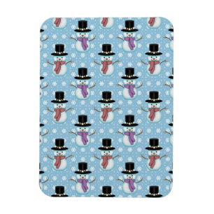 Niedlicher Schneemann und Schneeflocken Muster Magnet