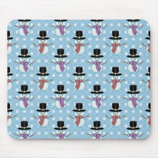 Niedlicher Schneemann und Schneeflocken Muster Mousepad (Vorne)