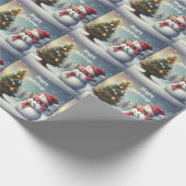 Niedlicher Schneemann und Weihnachtsbaum Geschenkpapier (Ecke)