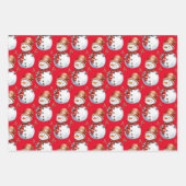 Niedlicher Schneemann und Weihnachtsbaum Wasserfar Geschenkpapier Set (Vorderseite)