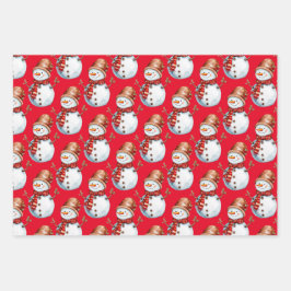 Niedlicher Schneemann und Weihnachtsbaum Wasserfar Geschenkpapier Set