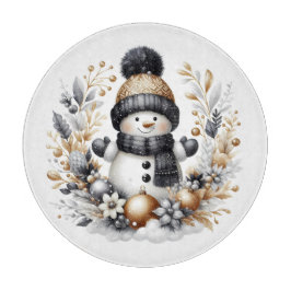 Niedlicher Schneemann und Weihnachtsgrün Schneidebrett