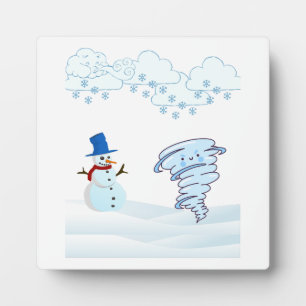 Niedlicher Schneemann und Wind Fotoplatte