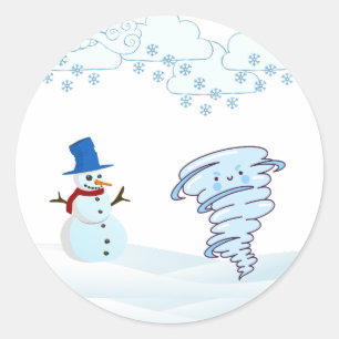 Niedlicher Schneemann und Wind Runder Aufkleber