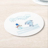 Niedlicher Schneemann und Wind Runder Pappuntersetzer (Angewinkelt)