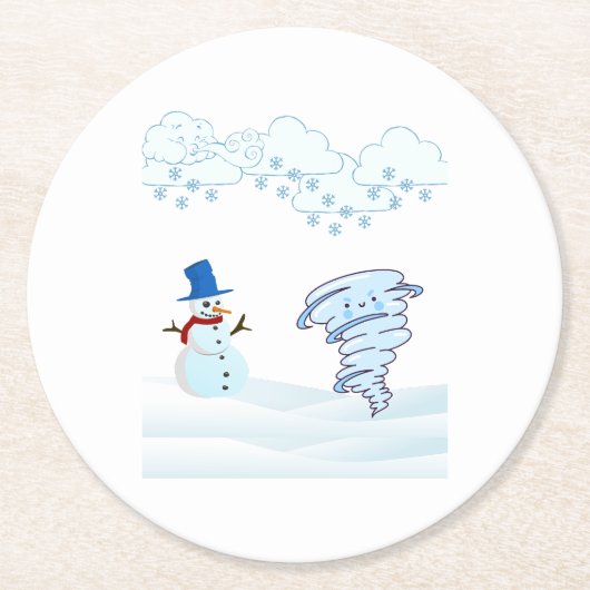 Niedlicher Schneemann und Wind Runder Pappuntersetzer (Vorderseite)