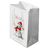 Niedlicher Schneemann und Winter-Individuelle Name Mittlere Geschenktüte (Rückseite Schrägansicht)