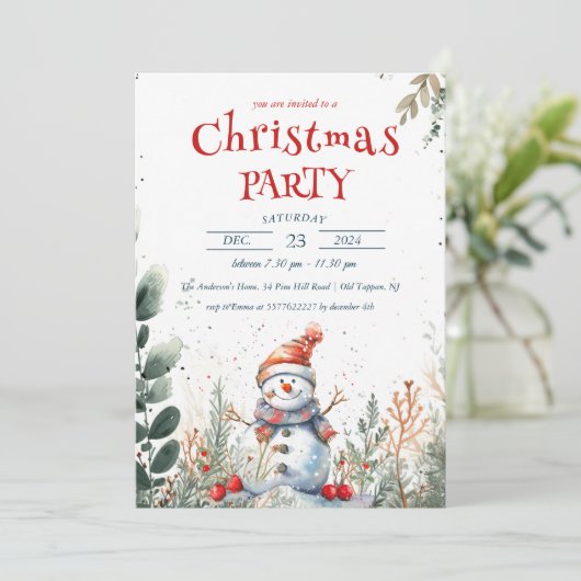 Niedlicher Schneemann und Winter Weihnachtsfest im Einladung (Stehend Vorderseite)