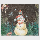 Niedlicher Schneemann & Waldtiere Weihnachten Geschenkpapier (Flach)