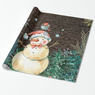Niedlicher Schneemann & Waldtiere Weihnachten Geschenkpapier