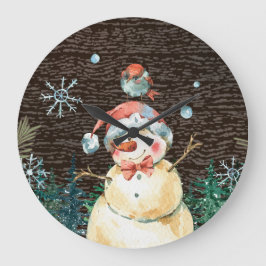 Niedlicher Schneemann & Waldtiere Weihnachten Nied Große Wanduhr