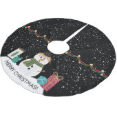 Niedlicher Schneemann Weihnachten Weiß & Schwarz Polyester Weihnachtsbaumdecke (Schrägansicht)