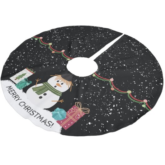 Niedlicher Schneemann Weihnachten Weiß & Schwarz Polyester Weihnachtsbaumdecke (Schrägansicht)