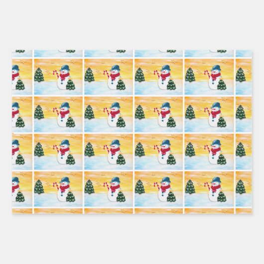 Niedlicher Schneemann Weihnachtsbaum Wintermuster Geschenkpapier Set (Vorderseite 3)