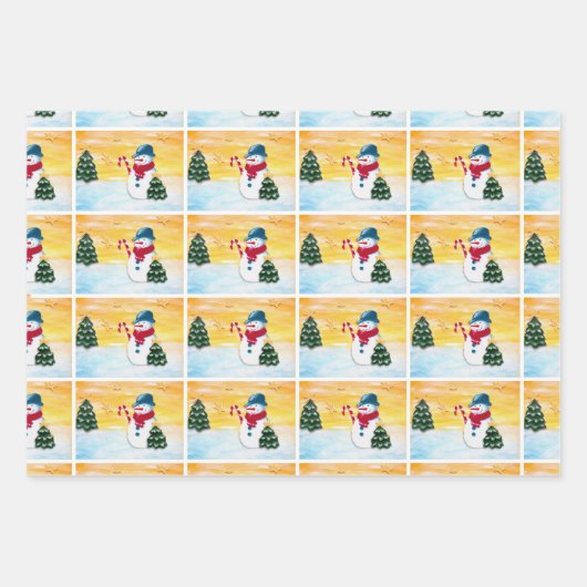 Niedlicher Schneemann Weihnachtsbaum Wintermuster Geschenkpapier Set (Vorderseite 2)