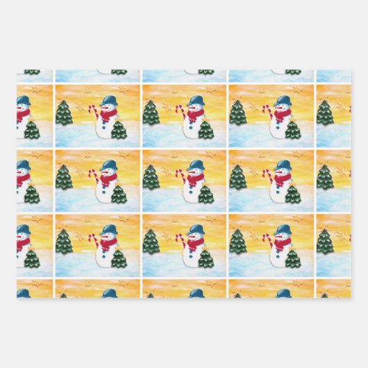 Niedlicher Schneemann Weihnachtsbaum Wintermuster  Geschenkpapier Set (Vorderseite)