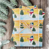Niedlicher Schneemann Weihnachtsbaum Wintermuster  Geschenkpapier Set