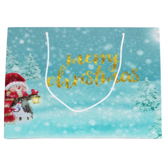 Niedlicher Schneemann, Weihnachtshut, Pine Trees U Große Geschenktüte (Vorderseite)
