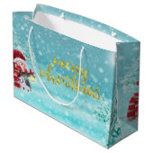 Niedlicher Schneemann, Weihnachtshut, Pine Trees U Große Geschenktüte (Rückseite Schrägansicht)