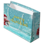 Niedlicher Schneemann, Weihnachtshut, Pine Trees U Große Geschenktüte (Vorderseite Schrägansicht)