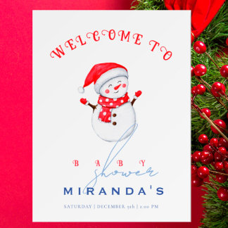 Niedlicher Schneemann Willkommen in der Winter Bab Poster