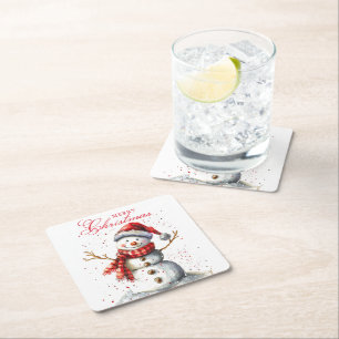 Niedlicher Schneemann Winter Wasserfarbe Frohe Wei Rechteckiger Pappuntersetzer