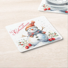 Niedlicher Schneemann Winter Wasserfarbe Frohe Wei Rechteckiger Pappuntersetzer