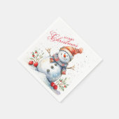 Niedlicher Schneemann Winter Wasserfarbe Frohe Wei Serviette (Ecke)