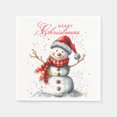 Niedlicher Schneemann Winter Wasserfarbe Frohe Wei Serviette (Vorderseite)