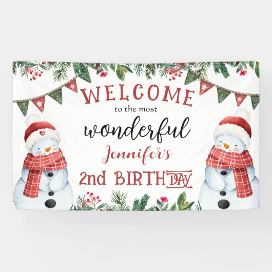 Niedlicher Schneemann Winter Weihnachten 2. Geburt Banner (Horizontal)