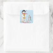 niedlicher Schneeszene zum Weihnachtsfest Quadratischer Aufkleber (Tasche)