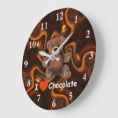 Niedlicher Schokoladeteddy-Bär i-Herz-(Liebe) Große Wanduhr (Winkel)